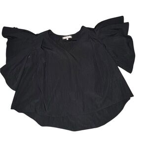 Anthropologie Eri + Ali Elegant Black Ruffle Sleeve Women's Top Size Small